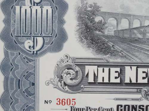 1913 The New York Central Railroad Company, $1000 Gold Bond Certificate 3605