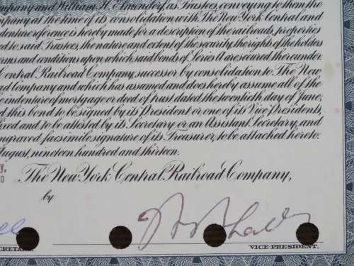 1913 The New York Central Railroad Company, $1000 Gold Bond Certificate 3605