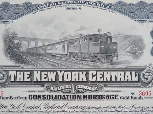 1913 The New York Central Railroad Company, $1000 Gold Bond Certificate 3605