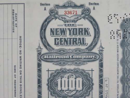 1913 The New York Central Railroad Company, $1000 Gold Bond Certificate 33671