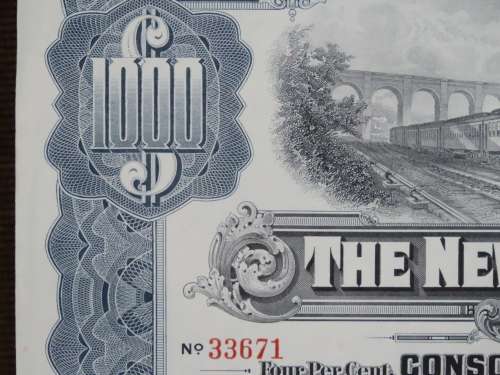 1913 The New York Central Railroad Company, $1000 Gold Bond Certificate 33671