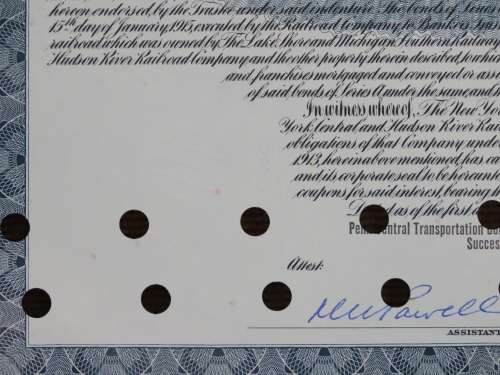 1913 The New York Central Railroad Company, $1000 Gold Bond Certificate 33671