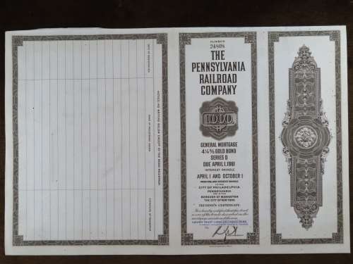 1931 The Pennsylvania Railroad Company, $1000 Gold Bond Certificate 24808