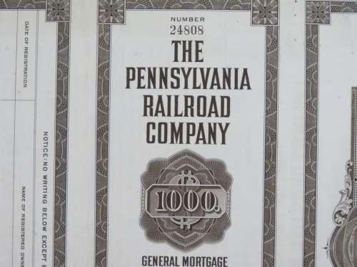 1931 The Pennsylvania Railroad Company, $1000 Gold Bond Certificate 24808