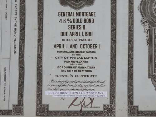 1931 The Pennsylvania Railroad Company, $1000 Gold Bond Certificate 24808