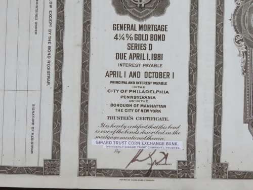 1931 The Pennsylvania Railroad Company, $1000 Gold Bond Certificate 38450