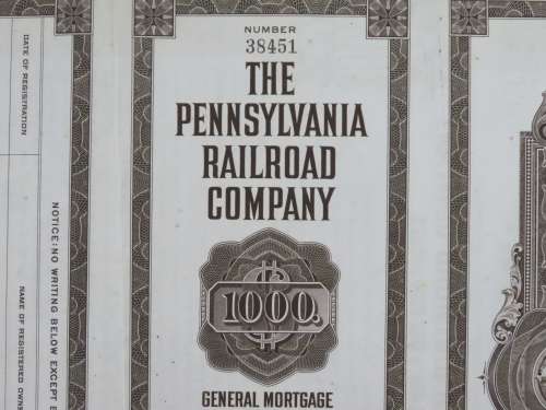 1931 The Pennsylvania Railroad Company, $1000 Gold Bond Certificate 38451