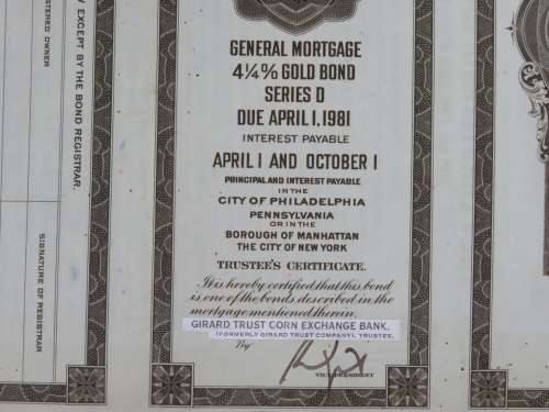 1931 The Pennsylvania Railroad Company, $1000 Gold Bond Certificate 38451