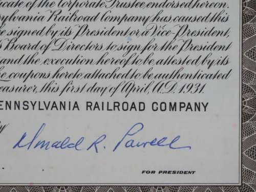 1931 The Pennsylvania Railroad Company, $1000 Gold Bond Certificate 38451