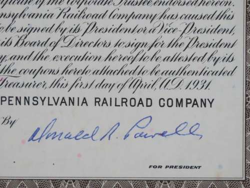 1931 The Pennsylvania Railroad Company, $1000 Gold Bond Certificate 44278