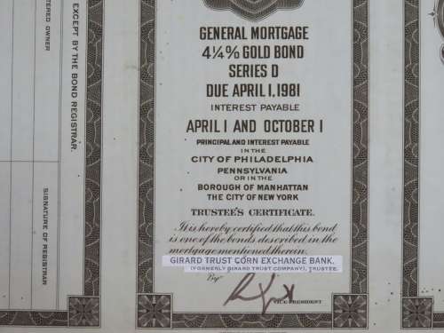 1931 The Pennsylvania Railroad Company, $1000 Gold Bond Certificate 44278