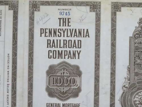 1931 The Pennsylvania Railroad Company, $1000 Gold Bond Certificate 9745