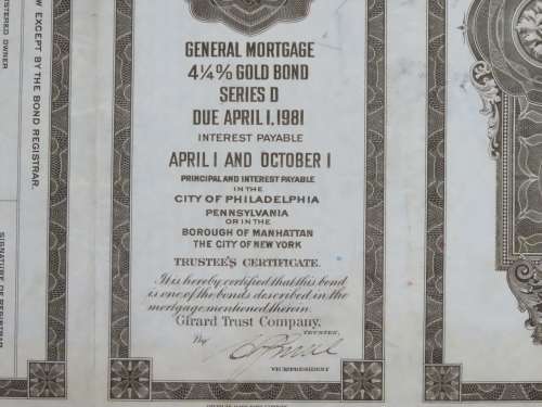 1931 The Pennsylvania Railroad Company, $1000 Gold Bond Certificate 9745