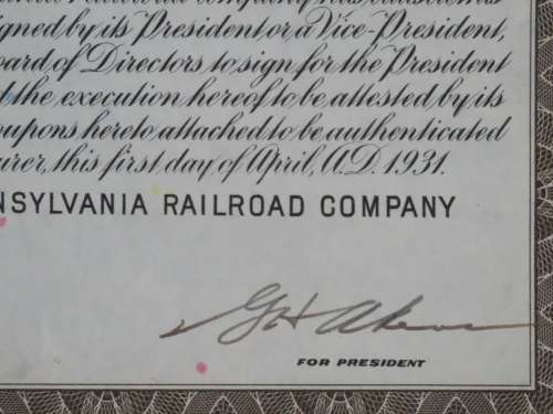 1931 The Pennsylvania Railroad Company, $1000 Gold Bond Certificate 9745