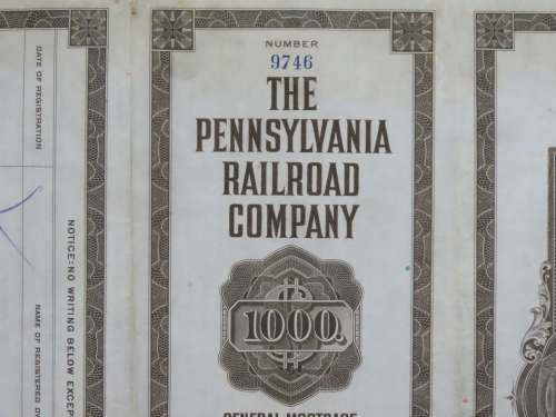 1931 The Pennsylvania Railroad Company, $1000 Gold Bond Certificate 9746