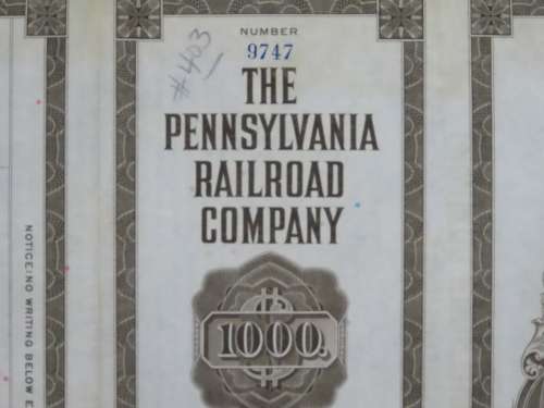 1931 The Pennsylvania Railroad Company, $1000 Gold Bond Certificate 9747