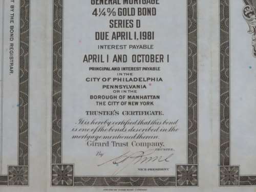 1931 The Pennsylvania Railroad Company, $1000 Gold Bond Certificate 9747