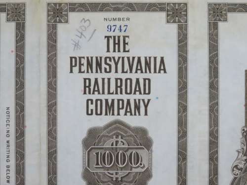 1931 The Pennsylvania Railroad Company, $1000 Gold Bond Certificate 9747