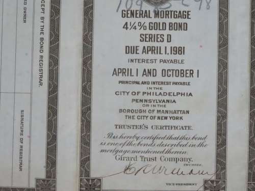 1931 The Pennsylvania Railroad Company, $1000 Gold Bond Certificate 35834