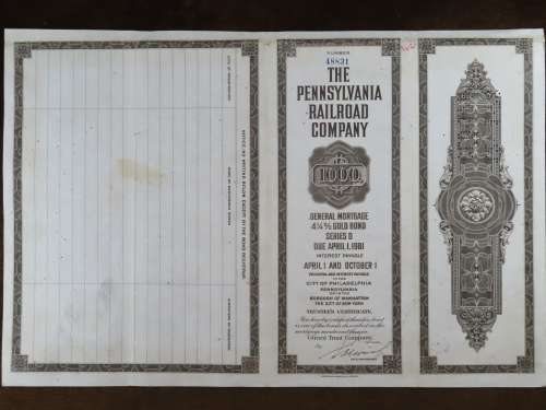 1931 The Pennsylvania Railroad Company, $1000 Gold Bond Certificate 48831