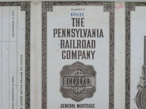 1931 The Pennsylvania Railroad Company, $1000 Gold Bond Certificate 48831