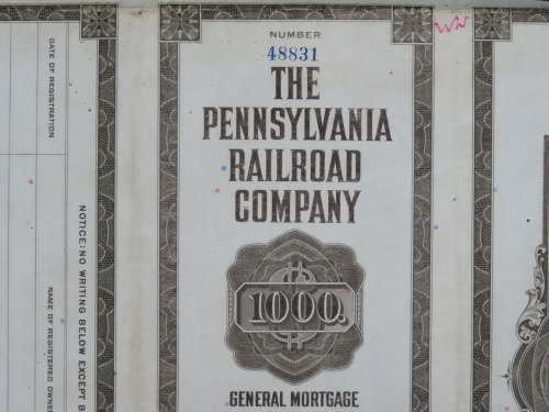 1931 The Pennsylvania Railroad Company, $1000 Gold Bond Certificate 48831