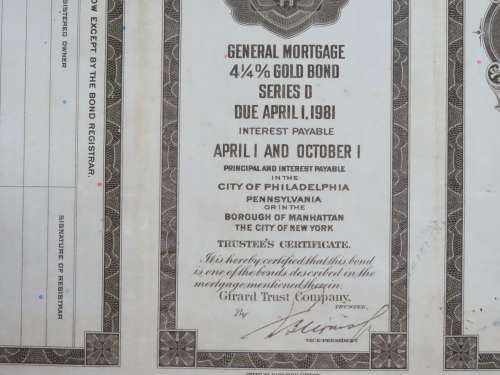 1931 The Pennsylvania Railroad Company, $1000 Gold Bond Certificate 48831
