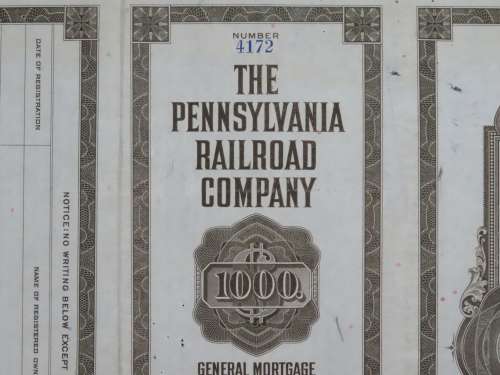 1931 The Pennsylvania Railroad Company, $1000 Gold Bond Certificate 4172