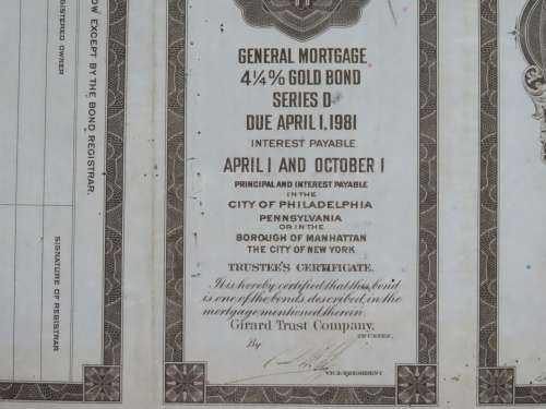 1931 The Pennsylvania Railroad Company, $1000 Gold Bond Certificate 4172