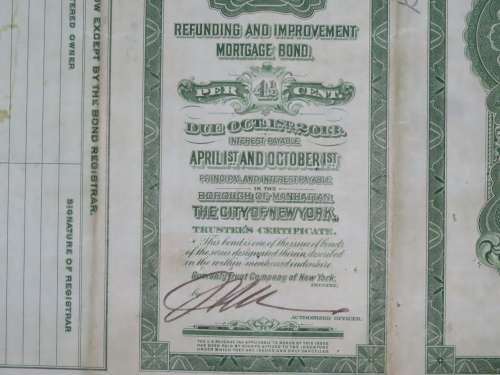 1913 The New York Central Railroad Company, $1000 Bond Certificate 44843