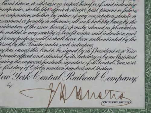 1913 The New York Central Railroad Company, $1000 Bond Certificate 67727