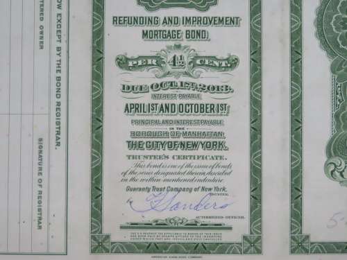 1913 The New York Central Railroad Company, $1000 Bond Certificate 66472
