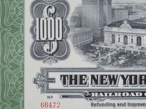 1913 The New York Central Railroad Company, $1000 Bond Certificate 66472