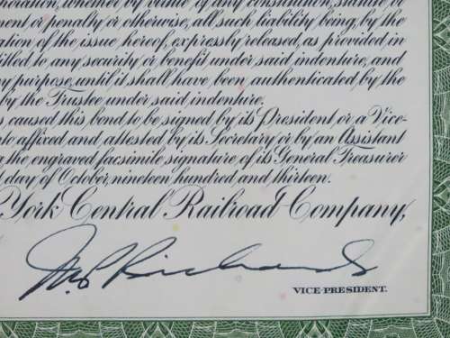 1913 The New York Central Railroad Company, $1000 Bond Certificate 66472