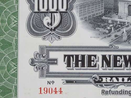 1913 The New York Central Railroad Company, $1000 Bond Certificate 19044