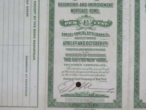 1913 The New York Central Railroad Company, $1000 Bond Certificate 74114