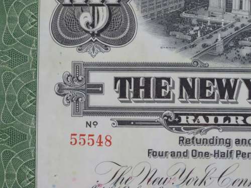 1913 The New York Central Railroad Company, $1000 Bond Certificate 55548
