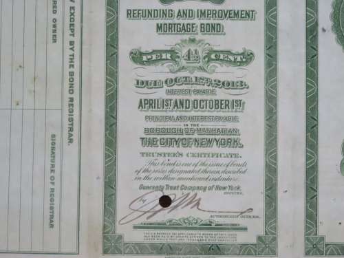 1913 The New York Central Railroad Company, $1000 Bond Certificate 55548