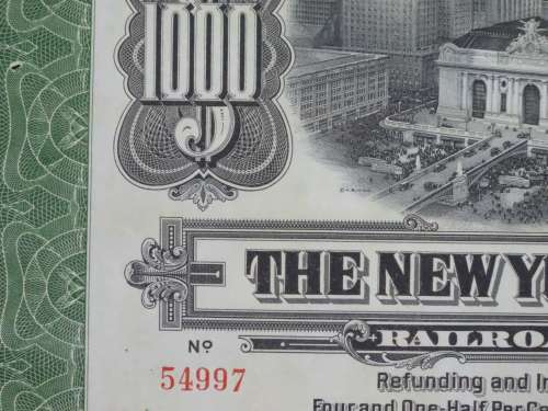 1913 The New York Central Railroad Company, $1000 Bond Certificate 54997