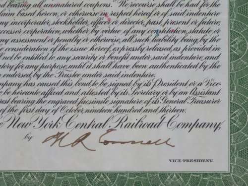 1913 The New York Central Railroad Company, $1000 Bond Certificate 54997