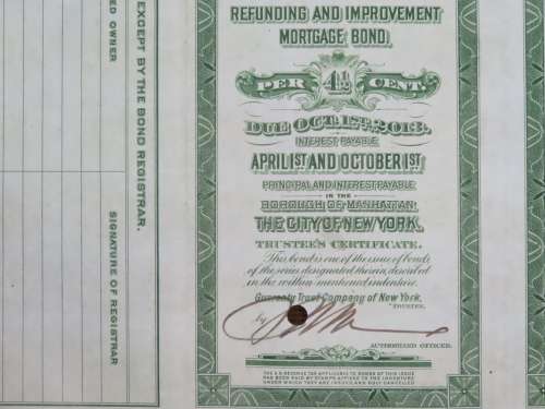 1913 The New York Central Railroad Company, $1000 Bond Certificate 54997