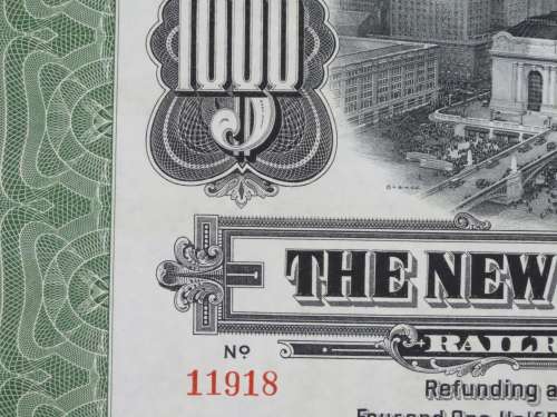 1913 The New York Central Railroad Company, $1000 Bond Certificate 11918