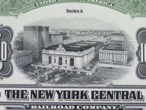 1913 The New York Central Railroad Company, $1000 Bond Certificate 11918