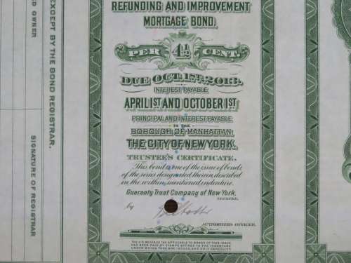 1913 The New York Central Railroad Company, $1000 Bond Certificate 11918