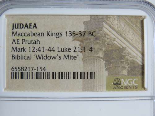 Ancient Judaea Widow`s Mite Coin, 135 to 37 BC NGC, Maccabean Kings Coins Of The Bible