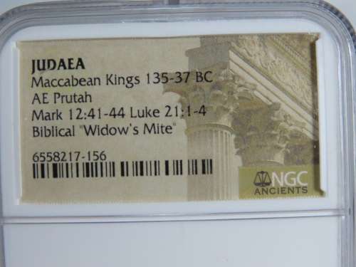 Ancient Judaea Widow`s Mite Coin, 135 to 37 BC NGC, Maccabean Kings Coins Of The Bible