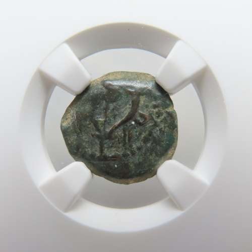 Ancient Judaea Widow`s Mite Coin, 135 to 37 BC NGC, Maccabean Kings Coins Of The Bible