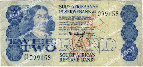 R2 , T.W. de Jongh, 4th series, Two Rand note, 1978, no reserve