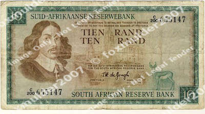 R10 , T.W. de Jongh, 1st series, Ten Rand note, 1967, no reserve
