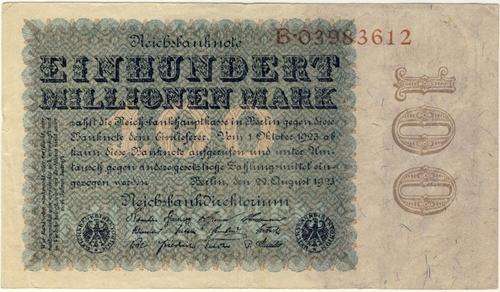 Germany - 100000000 Mark, 1923 , One Hundred Million Mark Note , p107